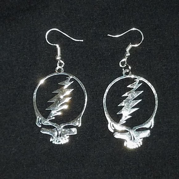 Silver Lightning Skull Earrings - Picture 3 of 8